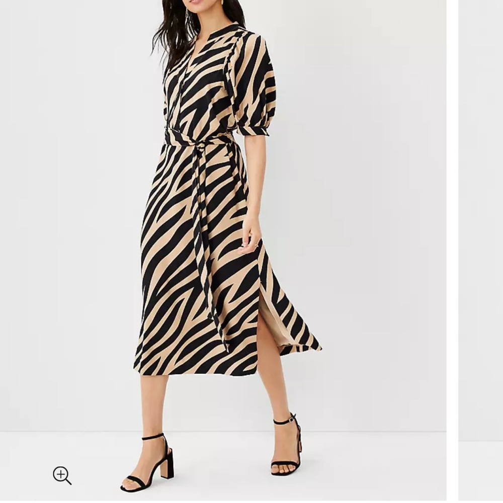 Ann Taylor Black and Tan Striped Midi Dress